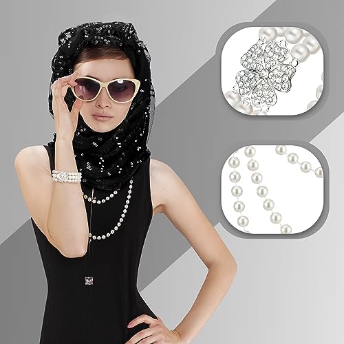 Bencailor 3 Pcs 1920s Shawl Scarf Pearl Necklace Pearls Bracelet Set Sequin Fringed Wedding Cape 1920s Accessories Jewelry4