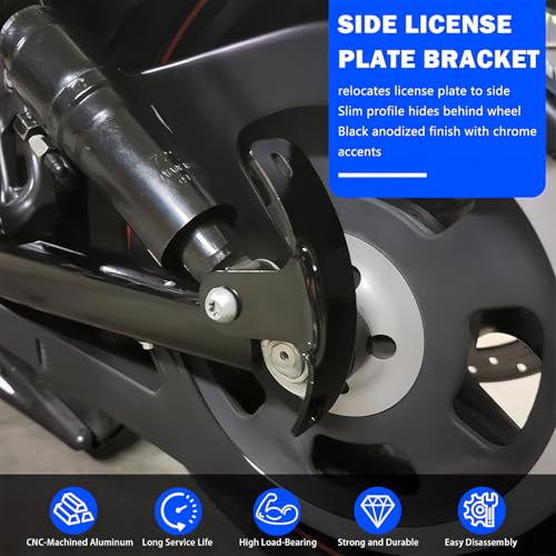 Image of Rear Side License Plate Bracket for Harley Davidson 1993-2025 for Sportster 48 72 | Iron 883 1200 | Nightster & Roadster | Side Mount License Plate | 1 /2 inch Shock Mount | Side Customization