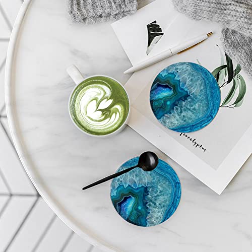 Coasters for Drinks with Holder 6 Pack,Marble Ocean Coasters for Table,Ceramic Absorb Stone Coasters with Cork Base,Housewarming Gift for Home Decor (Agate Blue)… - Image 3