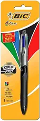 BIC, Caneta Escrita Média Retrátil, 4 Cores Clássicas, Grip Pro, 1 Unidade