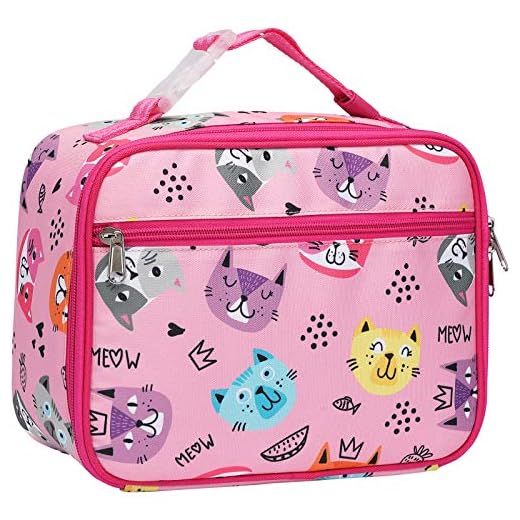 Bagseri Lunch Box, Kids Insulated Lunch Box for Girls, Portable Reusable Toddler Lunch Cooler Bag Thermal Organizer, Water-resistant Lining, (Pink, Cat)