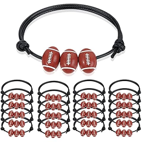 Pingyongchang 20 Sport-Themed Charm Rugby Bracelet Adjustable Inspirational Sports Ball Bracelet with Charm Teen Student Adult Outdoor Gift, Wax rope, wax rope Cover