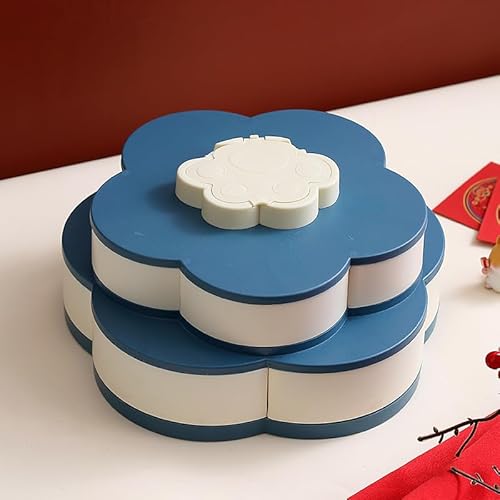 花びら型回転スナックボックスキャンディトレイ 間食ケース スナック収納 キャンディー収納ボックス 回転ドーツトレイ 大容量 仕切り お菓子収納ケース 手持ち付き 花びらの形 可愛い ロマンス 家庭用キャンディボックス 防塵 防湿 フードボックス