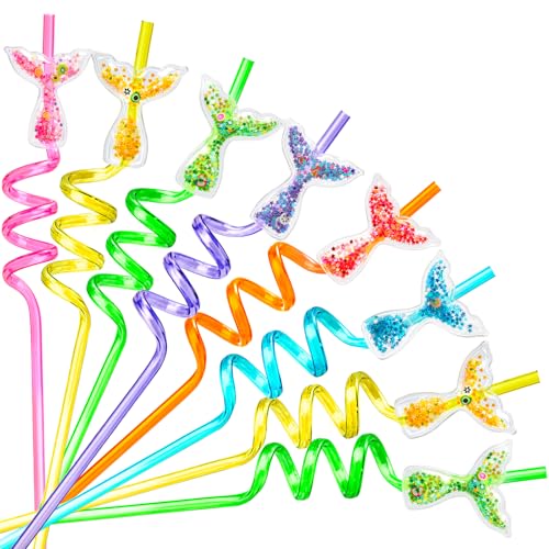 Image of 24 Pcs Glitter Mermaid Straws, Princess Theme Birthday Supplies | for Birthday Party Favors Supplies, Reusable Plastic Drinking Straws for Boys Girls Party Decorations Gift(Mermaid)