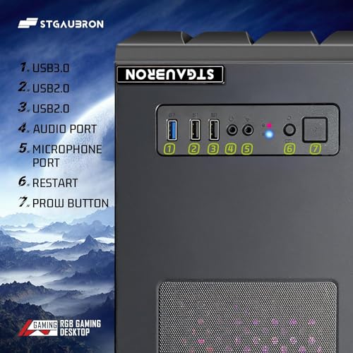 Image of STGAubron Gaming PC Desktop, Radeon RX 550 4G, Intel i7 Xeon E5 2.5GHz, 16G RAM, 512GB SSD, WiFi 6, BT 5.0, RGB Fan x3, Windows 11 Home