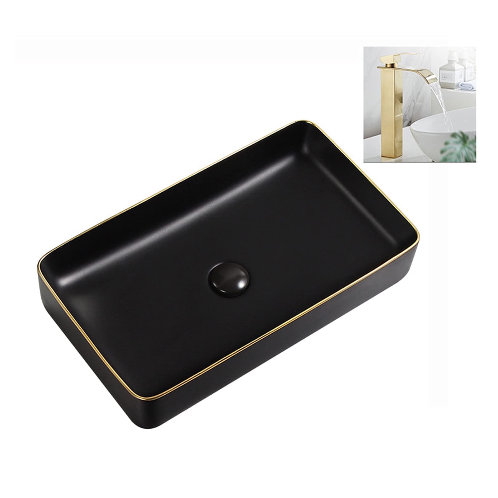 WASHLABathroom Rectangular Ceramics Countertop Basin Sink,60 * 34 * 11CM,Light Luxury Wash Basin Sink With Faucet and Drain/14825