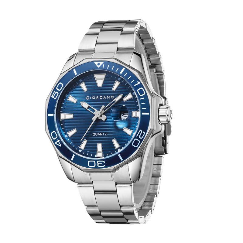 Giordano Stainless Steel Analog Watch for Men – Classic Sporty Design | Textured Dial, Quartz Movement and Date Display with Magnifier Giordano Stainless Steel Analog Watch for Men – Classic Sporty Design | Textured Dial, Quartz Movement and Date Display with Magnifier