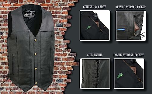 EL5391 Black Motorcycle Leather Vest for Men w/ 10 Pockets- Riding Club Adult Motorcycle Vests2