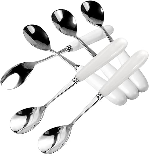 MEIYAHOME Cuchara de café de postre de calidad con mango de cerámica blanca 1810 cucharadita fina de azúcar cuchara de azúcar sus304 5.6 pulgadas