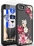 Dretal for iPhone SE 2022/2020 Case,iPhone 8/7 Case,with Tempered Glass Screen Protector,Military Grade Drop Tested Hard Back & Soft Edge Slim Flower Women Girls Phone Protective Cover (Safflower)