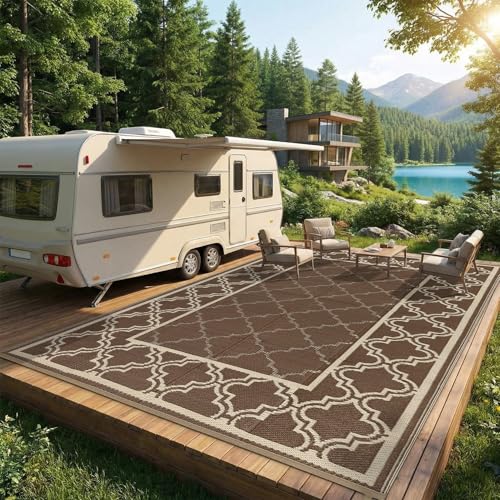 MilleLoom 9x12 Waterproof Outdoor Rug for Patio Reversible Plastic Straw RV Mat with Stakes & Carry Bag, Portable UV-Resistant & Hose-Cleanable Camping Rug for Balcony Large Deck Backyard Brown by MilleLoom - Image 5