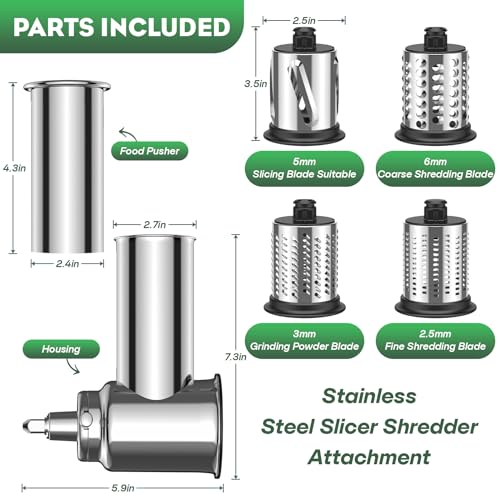 Image of Stainless Steel Slicer Shredder Attachment for KitchenAid Stand Mixer, Includes Cheese Grater,Grinding Powder,Vegetable Slicer Shredder for KitchenAid cheese grater attachments with 4 Blades by HOZODO