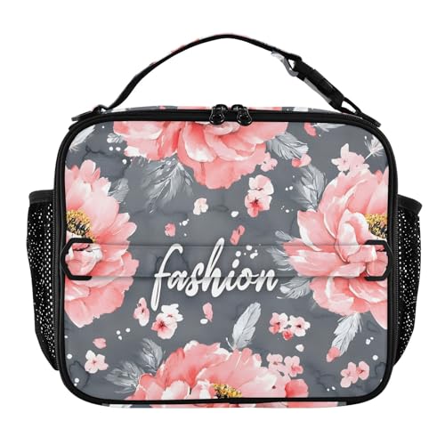Bolsa de almuerzo con diseño de peonías de acuarela para niños, con doble asa para niñas, bolsa de almuerzo portátil, organizador de almuerzo para escuela, trabajo, oficina, picnic, viajes