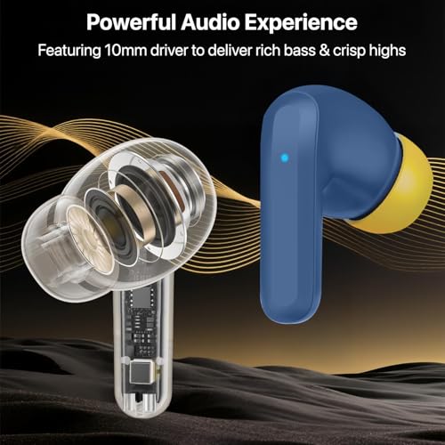 Image of Vaku Luxos SONAIR TWS Bluetooth 5.4 Earbuds | 60H Playtime | Touch Controls | Type-C Fast Charging | 10mm Driver | Voice Assistant | Deep Bass Wireless Earbuds with Charging Case- Blue /Yellow