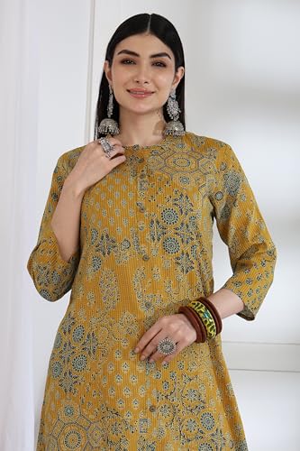Image of MIRCHI FASHION Pure Cotton Kurti for Women | A-Line Kantha Work Printed Kurta for Woman | Ethnic Wear for Office & Daily Use (Single Piece)