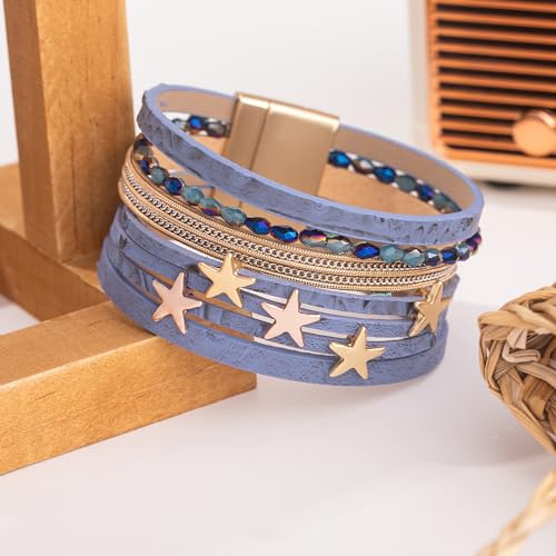Lynnaneo LU-DENIM Boho Leather Wrap Bracelets Stackable Cuff Bangle Bracelets Trendy Cute Charm Crystal Beads Jewelry Gifts For Women thumb #6