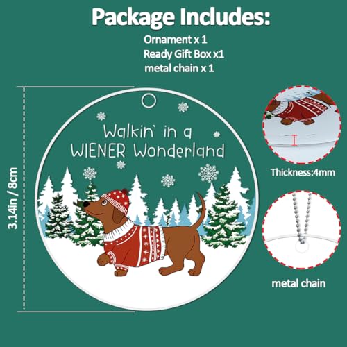 Dachshund Ornament, Weiner Dog Ornaments for Christmas Tree, Acrylic Pet Christmas Decor - Dachshund Gifts, Weenie Dog Gifts for Women — view 4