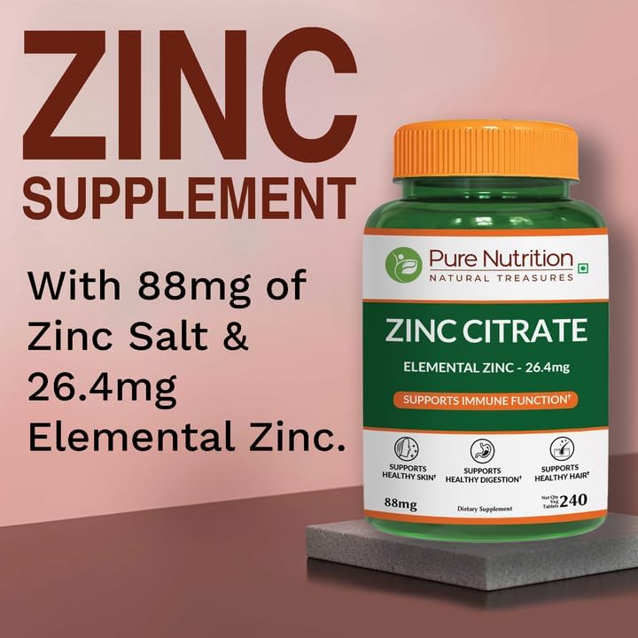 Miniatura 3 de Pure Nutrition Citrato de zinc de 26.4 mg  240 tabletas vegetales  Suplemento de citrato de zinc altamente absorbible para apoyar la salud de la