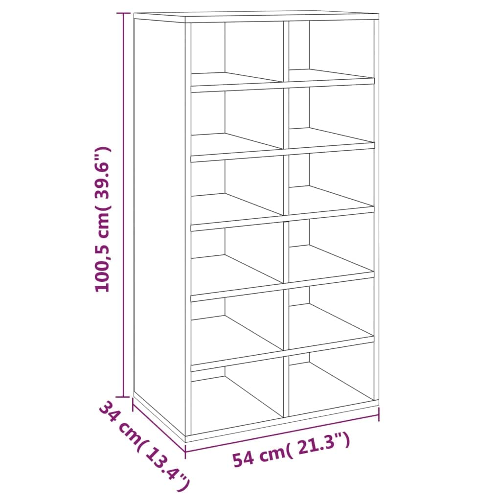 Scarpiera in legno di rovere affumicato, 54 x 34 x 100,5 cm, con 12 scomparti, armadio salvaspazio per corridoio, ingresso, organizer moderno per scarpe, sistema di organizzazione