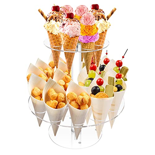 TOOPILAT Acrylic Ice Cream Cone Holder, 2-Tier Stand with 24 Holes for Waffle Cone Displaying by TOOPILAT - Used condition - US$15.20