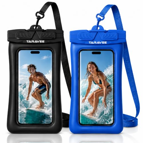 Image of Waterproof Phone Pouch, IPX8 Universal Waterproof Phone Case Dry Bag with Lanyard for iPhone 14 13 12 11 Pro Max XR X XS SE 8 Plus Samsung S23 S22 Ultra S21 S10 S9 (Floating- Black & Blue)