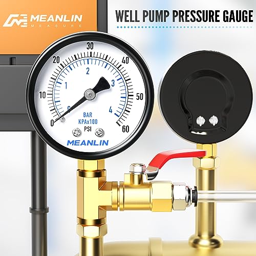 Image of MEANLIN MEASURE 0-60Psi Well Pump Pressure Gauge 1 /4 inch NPT 2 inch FACE DIAL for Pool Filter Pump Water Oil Air Compressor Tire Pressure Tester Lower Mount, with Teflon Tape