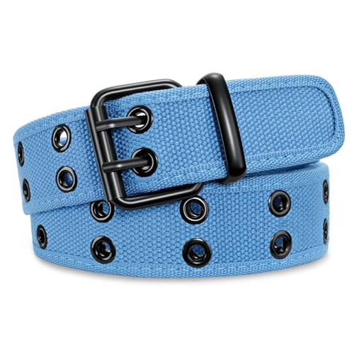 Image of WHIPPY Canvas Double Grommet Belt Unisex Casual Double Prong Belt for Men Women for Jeans Pants