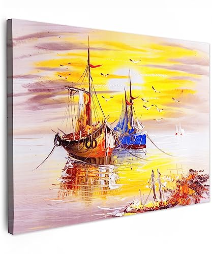 MuchoWow© Impression sur Toile Decoration Murale Peinture 70x50 cm Tableaux Decoratifs Muraux Déco Chambre Tableau Salon Bateau - Eau - Huile