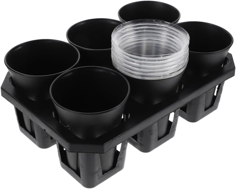 Beaupretty Plastic Nursery Planter Pots with Lids, Medium Root-Control Round Flower Pots Set of 6 with Tray for Indoor Gardening and Succulent Propagation