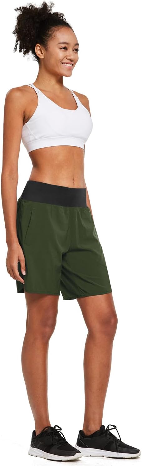 baleaf Womens' 7" Long Running Athletic Shorts with Liner High Waist Workout Gym Quick Dry Soft Split Leg Zipper Pocket