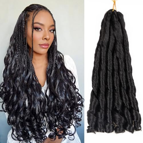 French Curl Braiding Hair 24 Inch Knotless French Curl Braids Pre-stretched Bouncy Loose Wave Sprial Curly Ends Soft as Human Hair Wavy Black Curly Braiding Hair Extensions for Box Braids and Twists