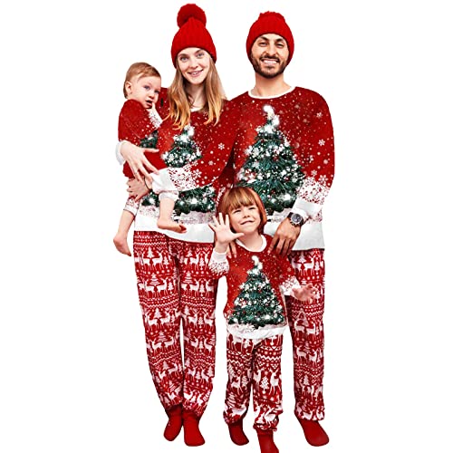 NIBESSER Pijamas Navidad Familia Largos Pijamas Navidad Pareja Abrigados Invierno Pijamas Navideños Familiares para Mujer Hombre Niños Bebe Mangas Largas Regalos, Árbol de Navidad Verde Hombre, L