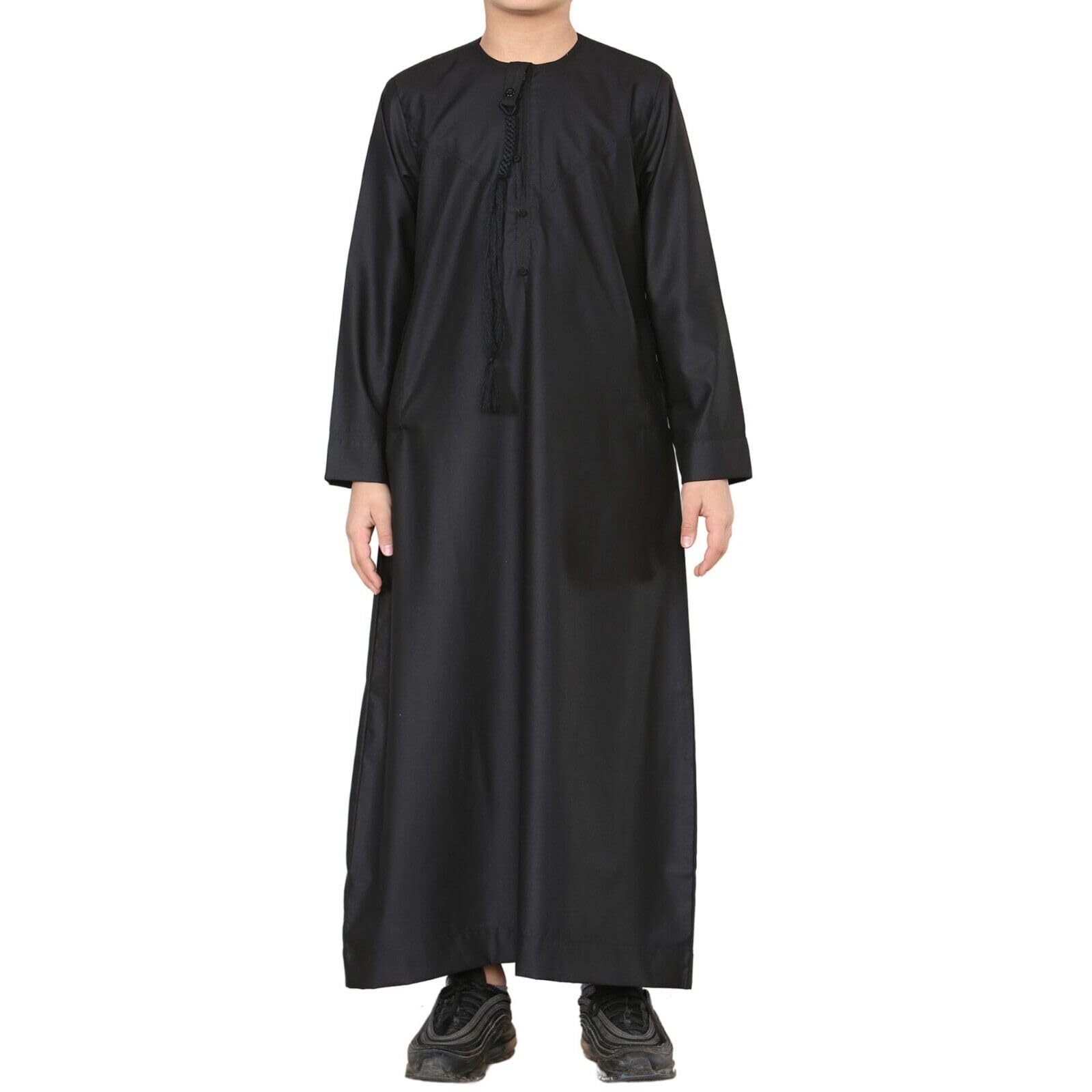Boy's Kids Black Thobe Emirati Jubba Islamic Clothing Kaftan Eid String Tassel