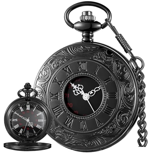 Image of Tiong Roman Numerals Scale Quartz Pocket Watches with Chain Christmas Graduation Birthday Gifts Fathers Day