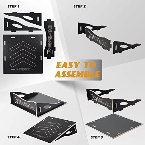 INFIDEZ Wooden Large Skateboard Ramp for Jumping, Skateboard Accessories Comes with Skateboard Sign, Carry Rope Included to Bring Everywhere, Skate Ramps for Skateboard, Bike, Scooter, RC Car (Black)