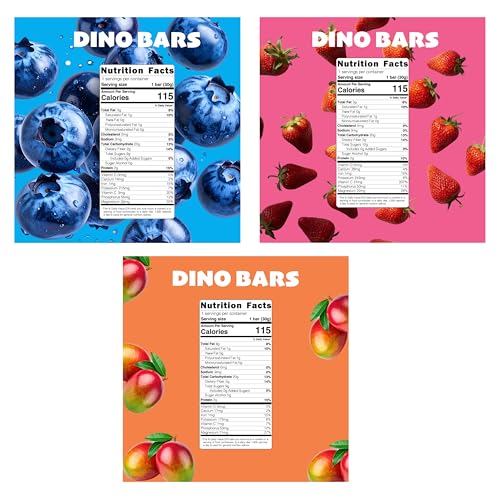 Image of Dino Bars | Organic Fruit Bar for Kids Blueberry Strawberry Mango | 18 Pack | Mess free fruit bars made with fruit and oats. Gluten Free Dinosaur Snacks. Blueberry, Strawberry & Mango flavors.