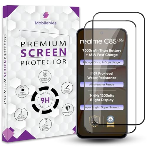 Image of Premium Tempered Glass Screen Protector Guard For Realme C85 5G (6.8 Inch, Pack of 2) | Edge to Edge Coverage With Easy to installation kit