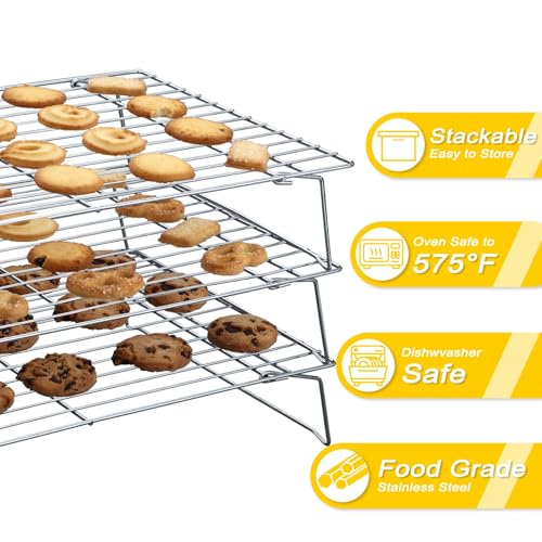 Image of Hunnycook Cooling Racks - 10 * 16 Inch 3PCS Stackable Tall Baking Racks, Stainless Steel Wire Rack for Baking Sheet, Cooling Racks for Cooking and Baking, Oven and Dishwasher Safe