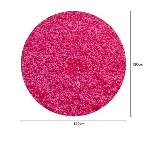 Image of Solid Fluffy Rugs and Carpet for Hall and Drawing Room 5x5 Round Pink Color