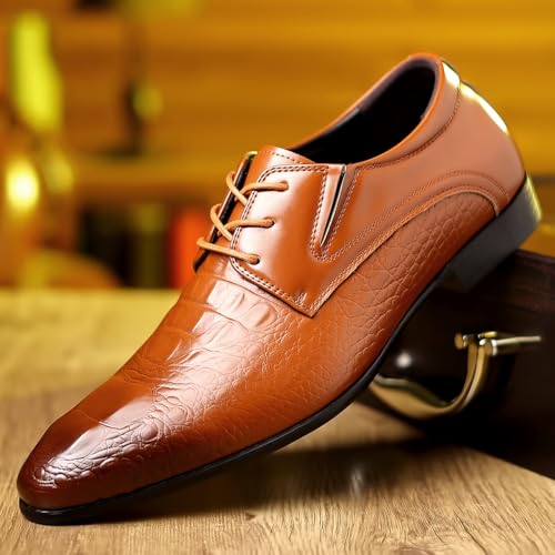Santimon Men's Crocodile Print Leather Oxford Dress Shoes Classic Lace-Up Formal Business Wedding Parties Shoes3