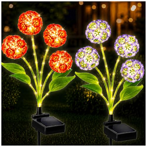Lampe solaire hortensia avec tiges lumineuses réglables et panneau solaire amélioré