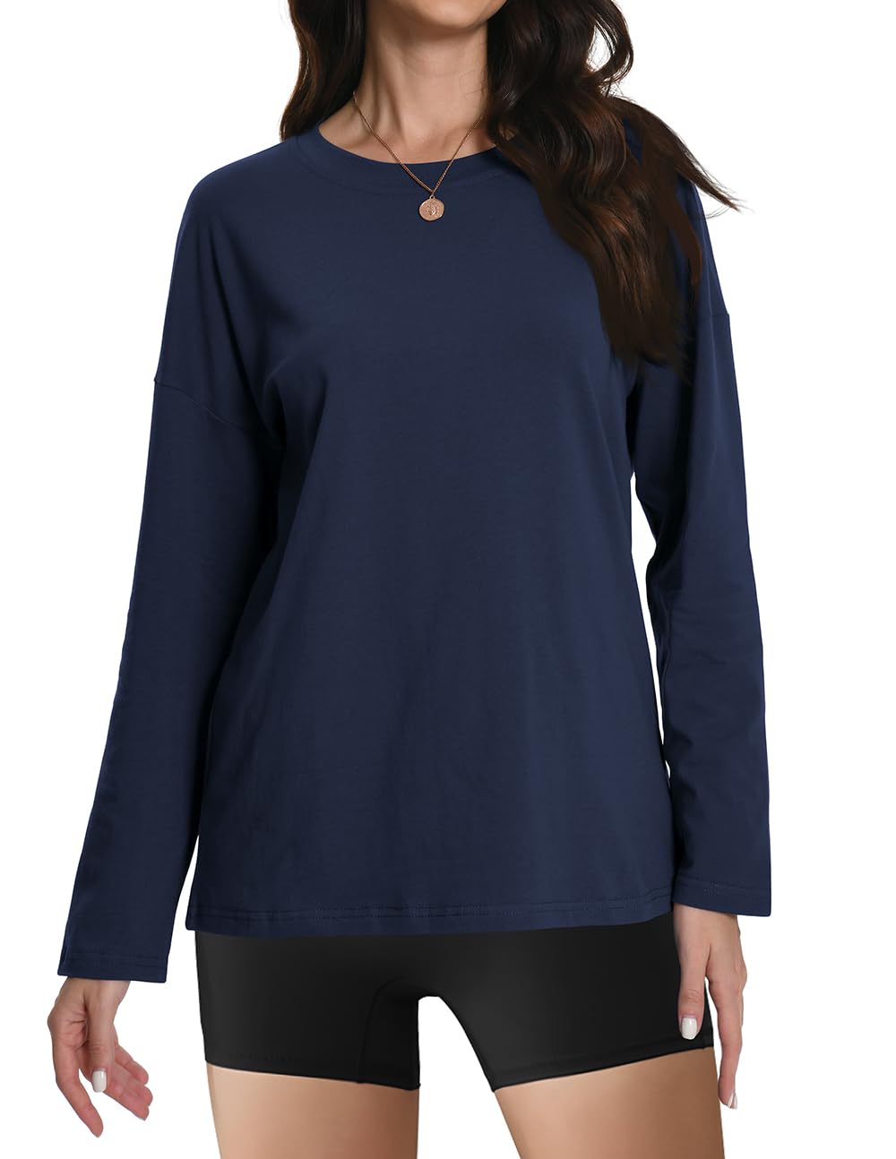 Auriviz Camisas de manga larga para mujer, holgadas, ajustadas, cuello redondo, camisetas básicas, casuales, ropa de primavera 2025