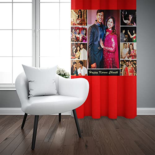 Image of Crush Fabric Photo Personalise Curtains with 8 Eyelet for Living Room Bedroom Home Office 4 x 7 Feet Style 134 (One Pcs) (Red)
