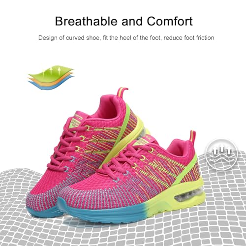 Hitmars Laufschuhe Damen Turnschuhe Luftpolster Sneaker Atmungsaktiv Sportschuhe Leicht Joggingschuhe rutschfest Straßenlaufschuhe Walkingschuhe Fitness Running Outdoor Rot EU 39