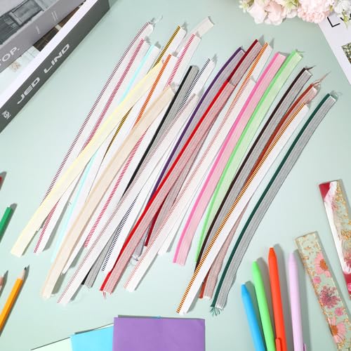Exircy 24 Stück Buchbinder Stirnbänder,30 X 1.4cm Buchbinden Buchbinderleinen Buch Binden Buchbinder Set 26 Farben Baumwoll Buch Stirnband Buchbinde für Buchbindeanfänger Buchreparatur Buchdekoration