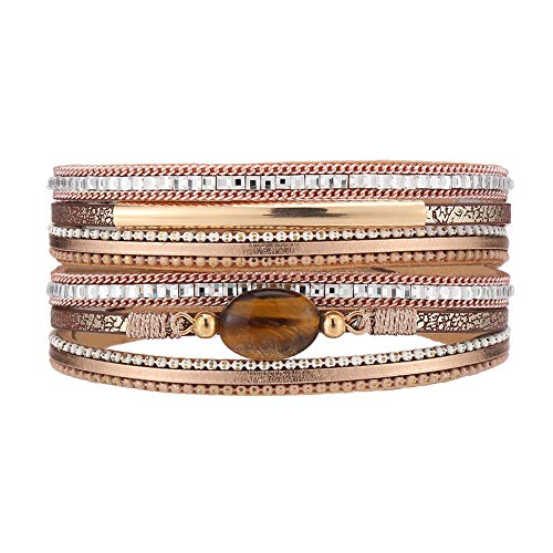 VONRU Leather Wrap Bracelet for Women - Charm Boho Multilayer Gorgeous Bracelets Wristbands - Casual Braided Handmade Magnetic Bracelet Cuff Bangle Gift for Monther