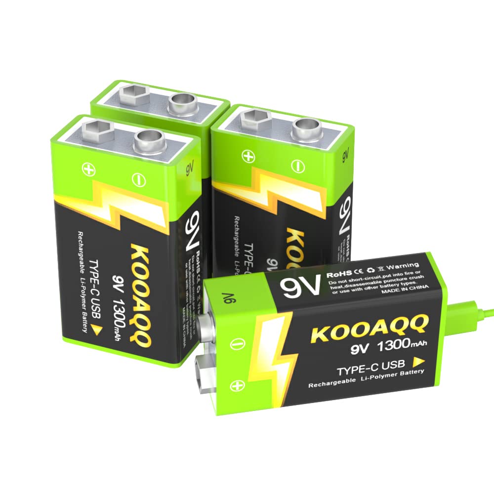 Buy 9V Lithium Battery, High Capacity 1300mAh,with 2 in 1 USB Charging