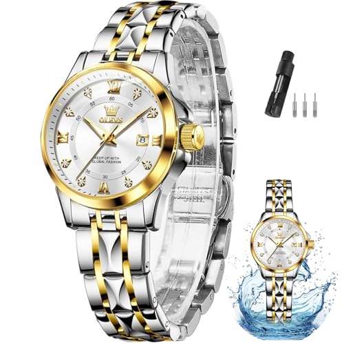 Image of OLEVS Watch Women Two Tone Watches for Women with Date Dress Womens Watches for Small Wrists Luxury Easy Read Women's Watch Waterproof Blue /Black /Gold /Silver Dial Reloj para Mujer
