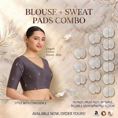 Image of Studio Shringaar Women's Handloom Cotton Silk Readymade Saree Blouse with Underarm Sweat Pads (Pack of 14 Pads)