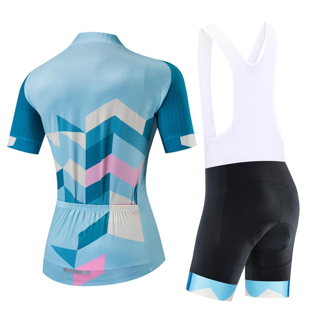 Women's Cycling Jersey Set Breathable Road Bike Shirts Kit Short Sleeve Cycling Clothing with 20D Gel Padded Bib Shorts
